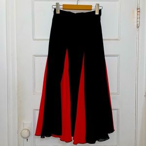 Vintage 80s Komlies Long Chiffon Black & Red Skirt (XS)